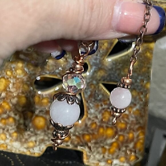 Handmade Mini Rose Quartz Crystal Copper Pendulum 5 inch By True Healing Source - Picture 5 of 9